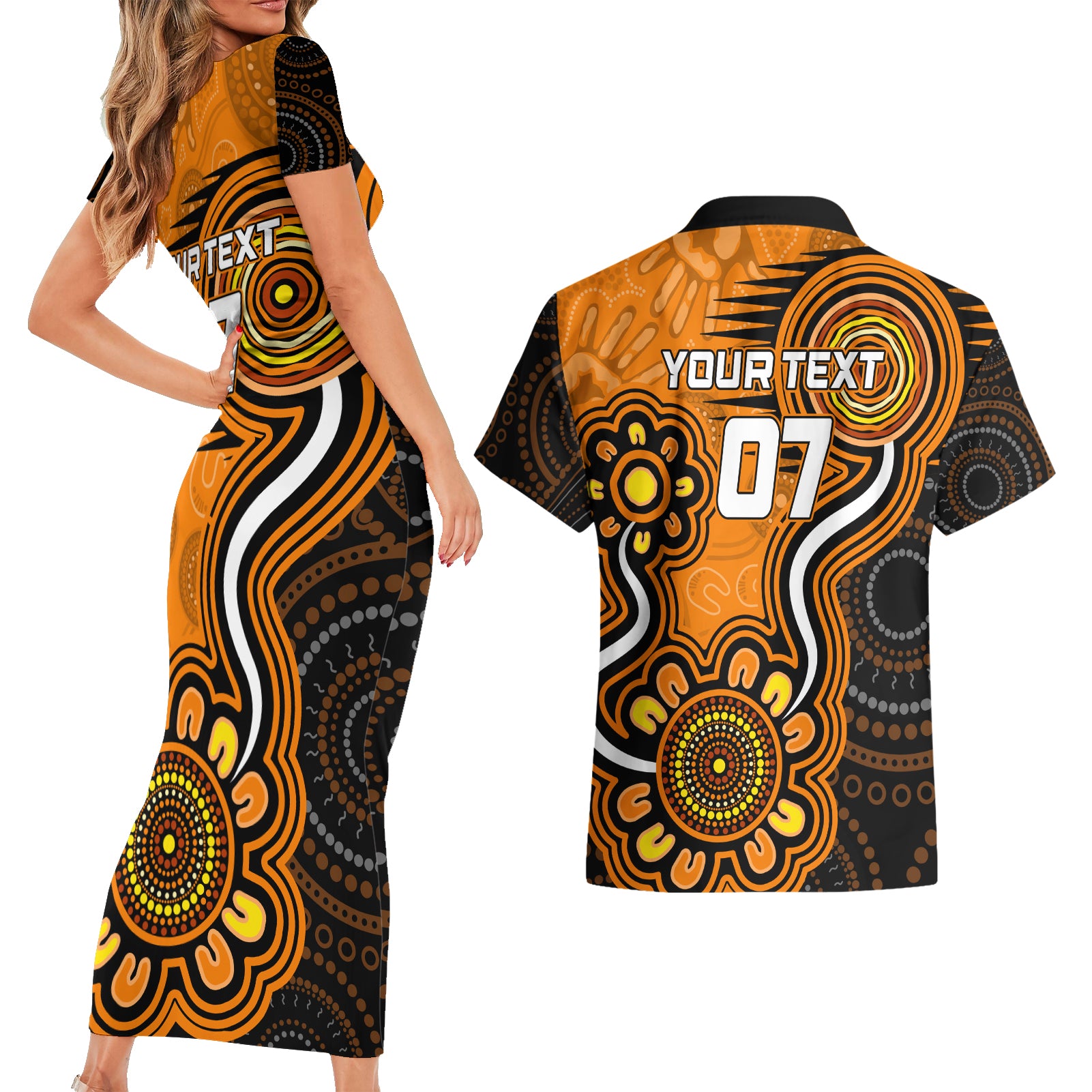 custom-scorchers-cricket-indigenous-couples-matching-short-sleeve-bodycon-dress-and-hawaiian-shirt-champions-fire-up