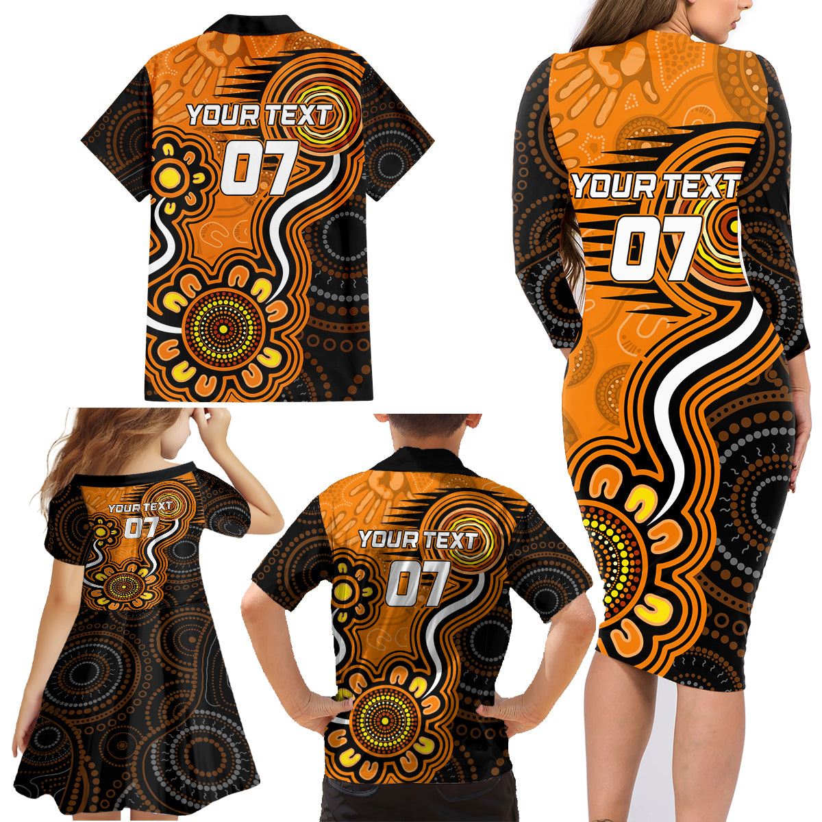 custom-scorchers-cricket-indigenous-family-matching-long-sleeve-bodycon-dress-and-hawaiian-shirt-champions-fire-up