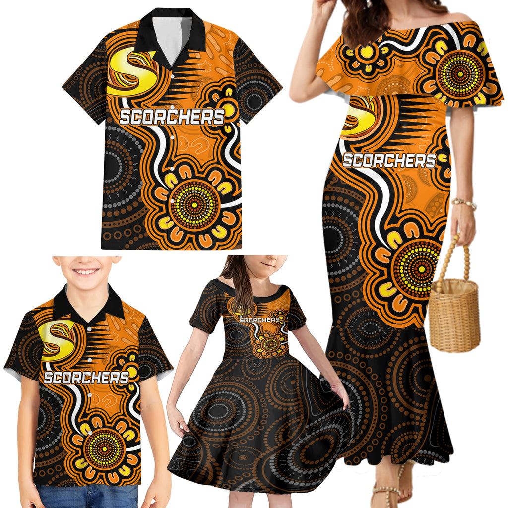 custom-scorchers-cricket-indigenous-family-matching-mermaid-dress-and-hawaiian-shirt-champions-fire-up
