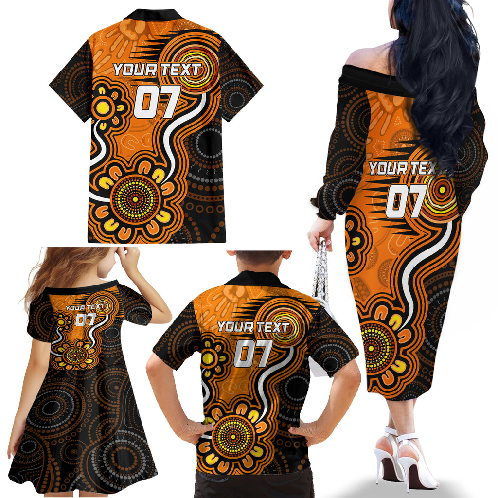 custom-scorchers-cricket-indigenous-family-matching-off-shoulder-long-sleeve-dress-and-hawaiian-shirt-champions-fire-up