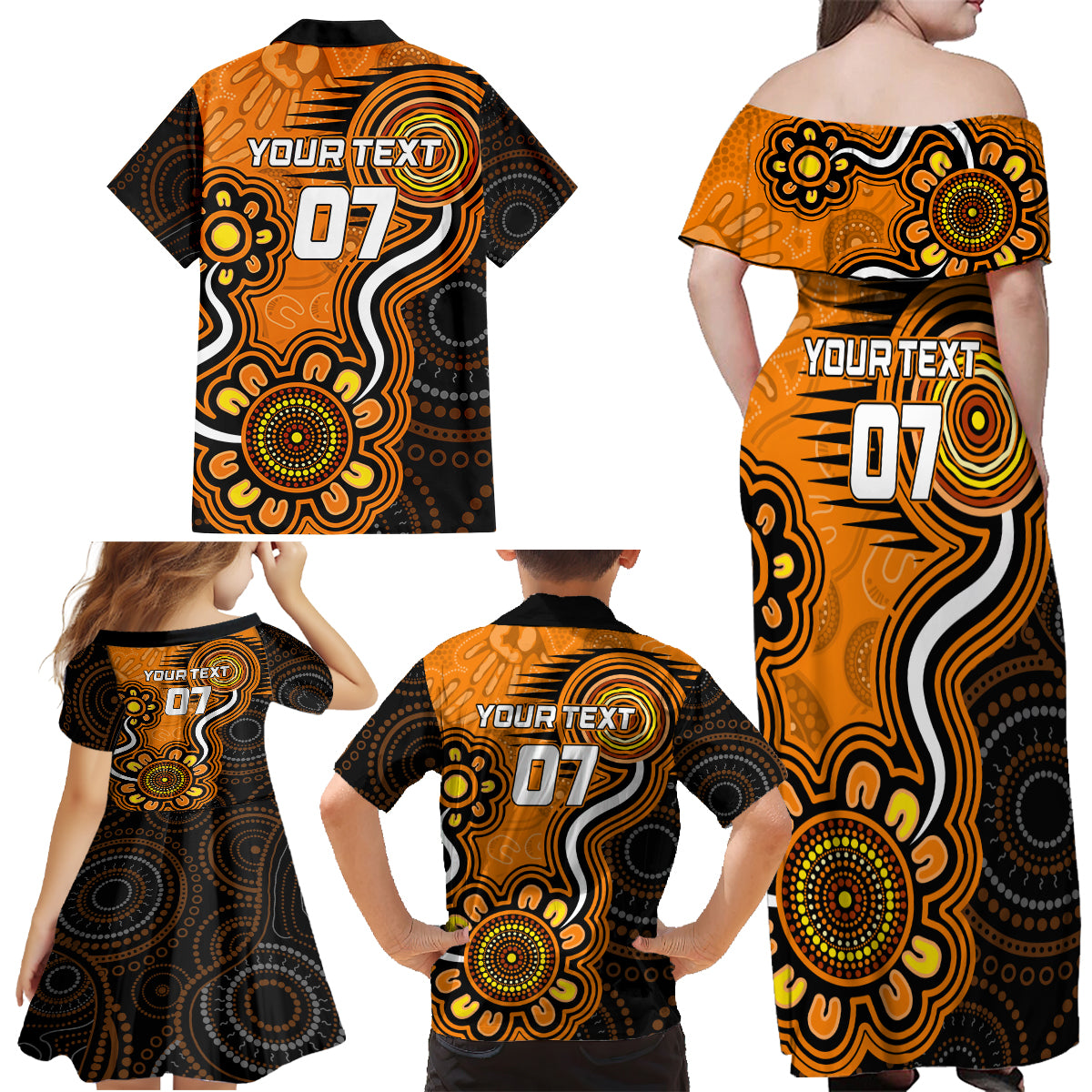 custom-scorchers-cricket-indigenous-family-matching-off-shoulder-maxi-dress-and-hawaiian-shirt-champions-fire-up