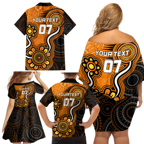 custom-scorchers-cricket-indigenous-family-matching-off-shoulder-short-dress-and-hawaiian-shirt-champions-fire-up