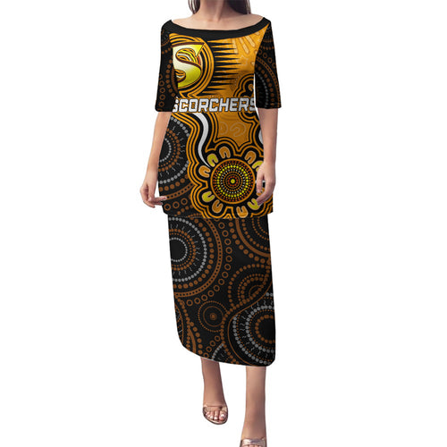 custom-scorchers-cricket-indigenous-family-matching-puletasi-dress-and-hawaiian-shirt-champions-fire-up