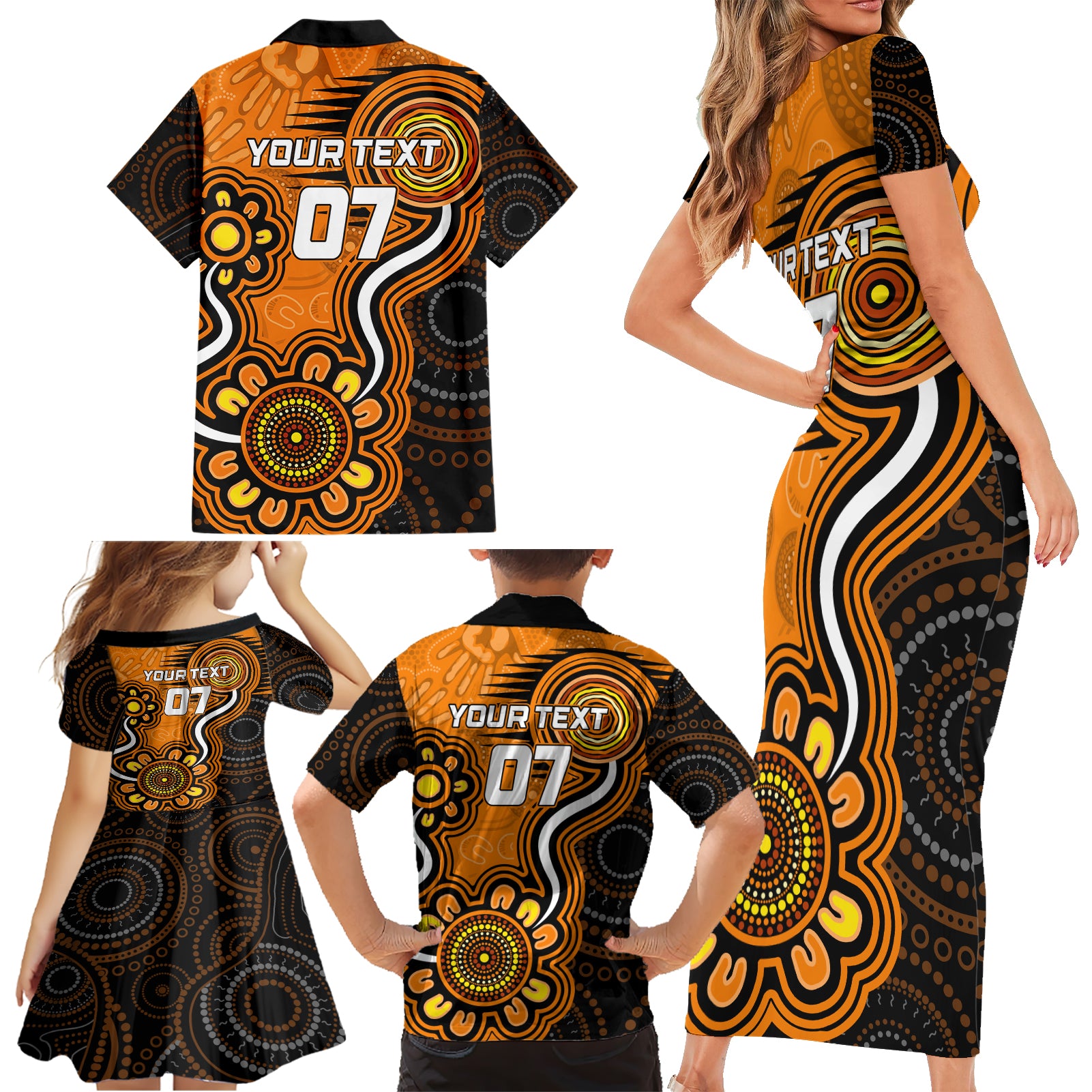 custom-scorchers-cricket-indigenous-family-matching-short-sleeve-bodycon-dress-and-hawaiian-shirt-champions-fire-up
