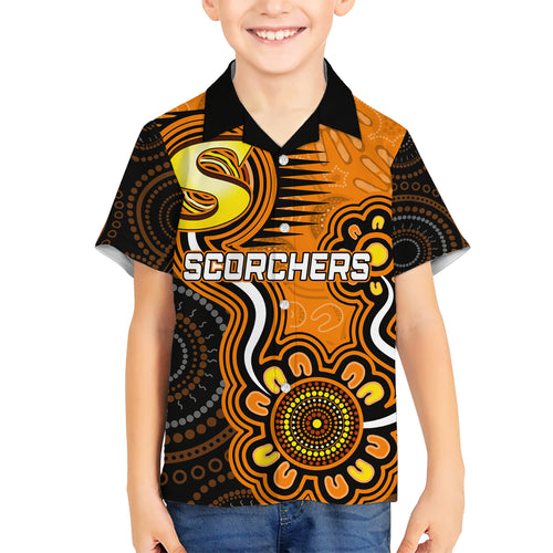 custom-scorchers-cricket-indigenous-family-matching-short-sleeve-bodycon-dress-and-hawaiian-shirt-champions-fire-up
