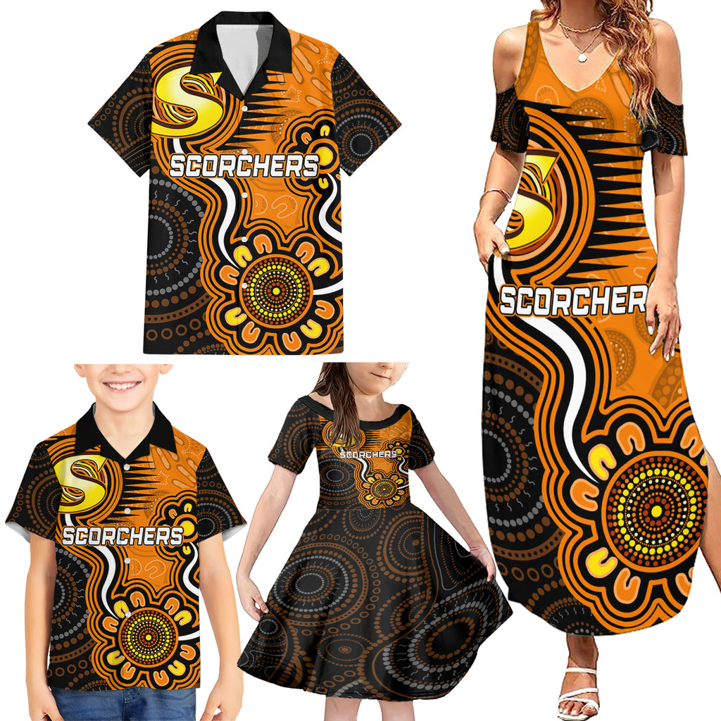 custom-scorchers-cricket-indigenous-family-matching-summer-maxi-dress-and-hawaiian-shirt-champions-fire-up
