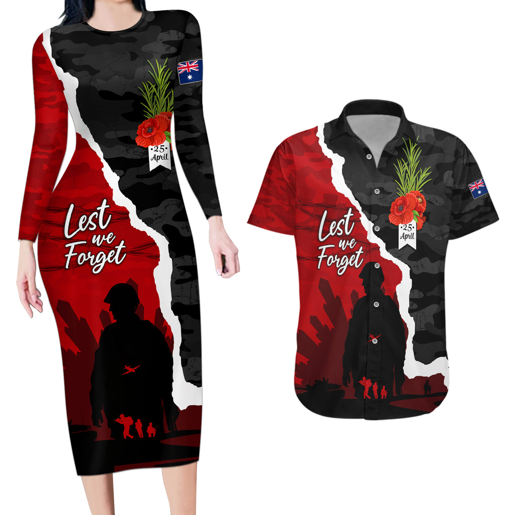 Anzac Day Camouflage Couples Matching Long Sleeve Bodycon Dress and Hawaiian Shirt Ode of Remembrance