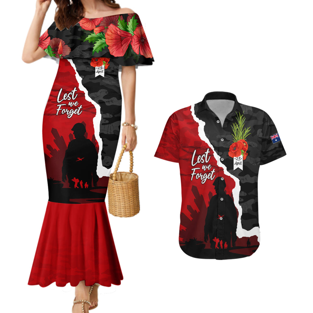 Anzac Day Camouflage Couples Matching Mermaid Dress and Hawaiian Shirt Ode of Remembrance