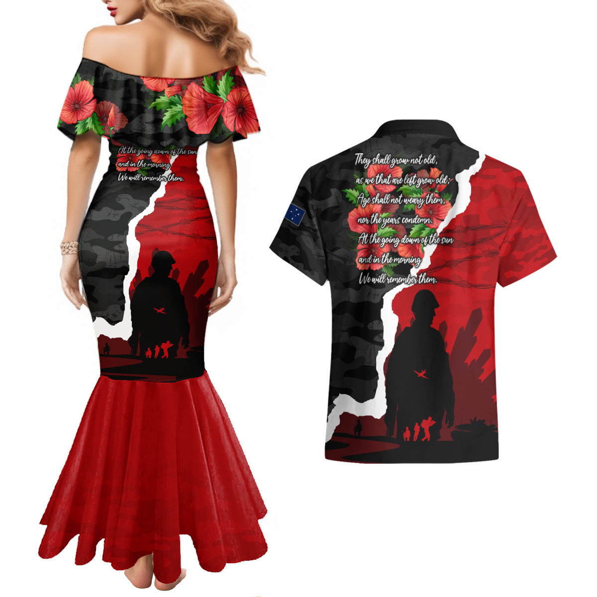 Anzac Day Camouflage Couples Matching Mermaid Dress and Hawaiian Shirt Ode of Remembrance