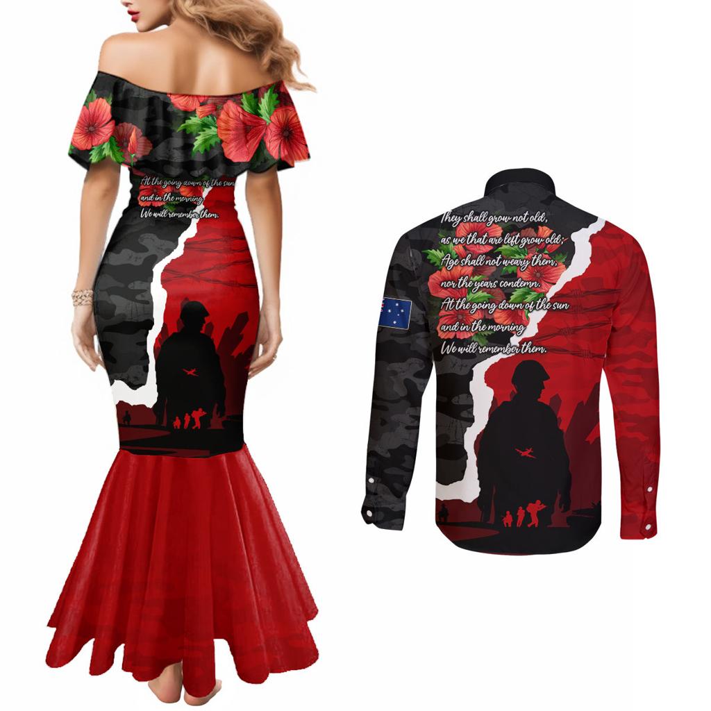Anzac Day Camouflage Couples Matching Mermaid Dress and Long Sleeve Button Shirt Ode of Remembrance