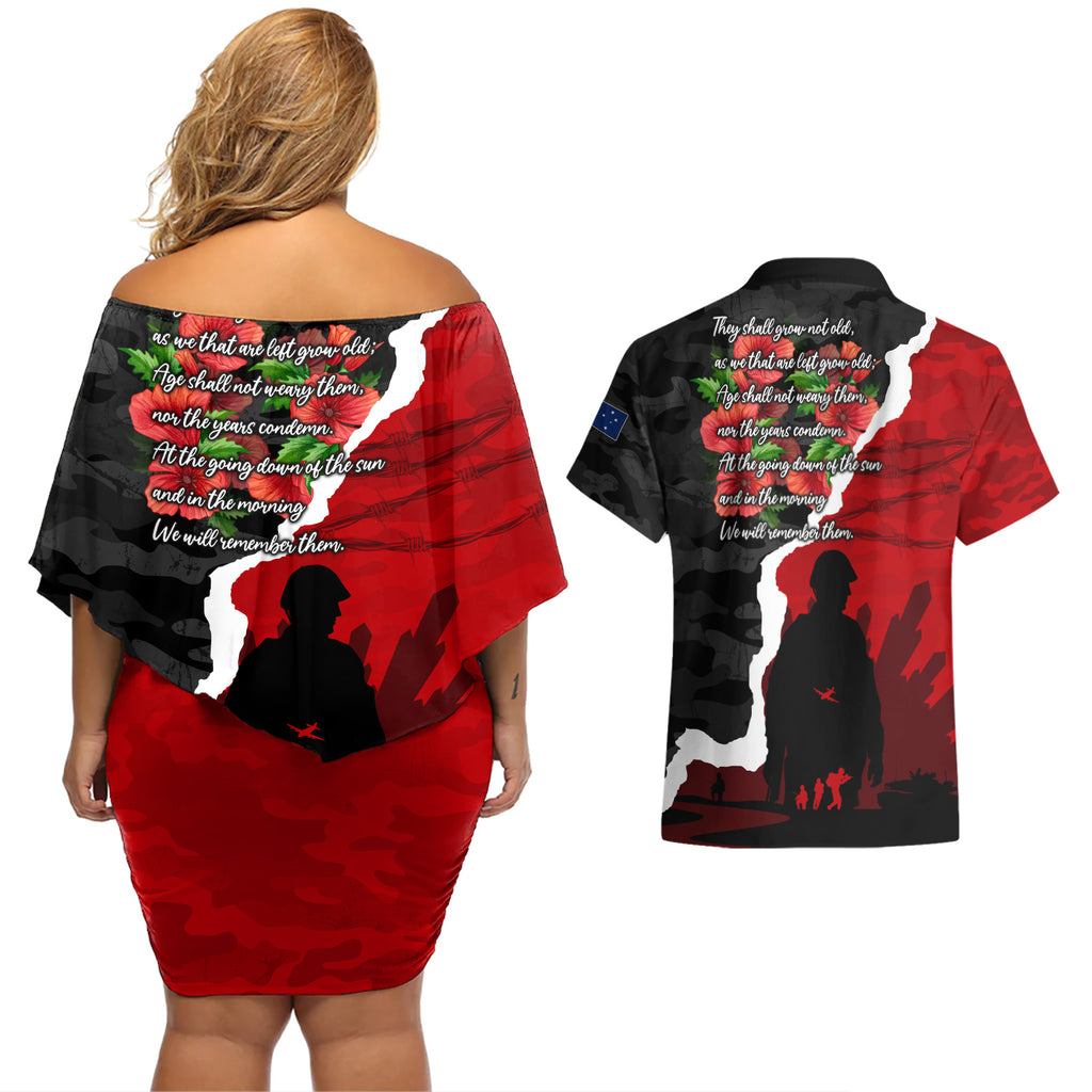 Anzac Day Camouflage Couples Matching Off Shoulder Short Dress and Hawaiian Shirt Ode of Remembrance