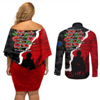 Anzac Day Camouflage Couples Matching Off Shoulder Short Dress and Long Sleeve Button Shirt Ode of Remembrance