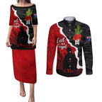 Anzac Day Camouflage Couples Matching Puletasi and Long Sleeve Button Shirt Ode of Remembrance