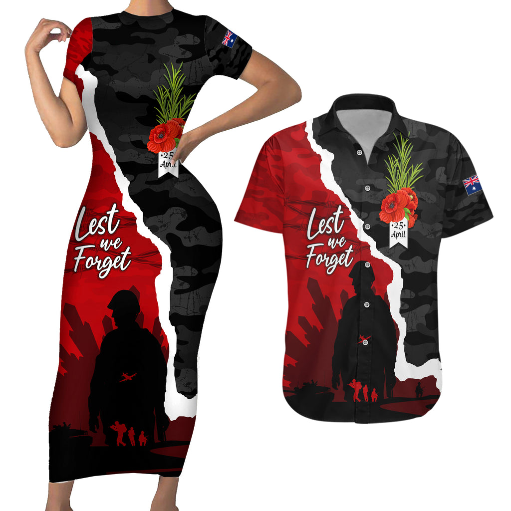 Anzac Day Camouflage Couples Matching Short Sleeve Bodycon Dress and Hawaiian Shirt Ode of Remembrance