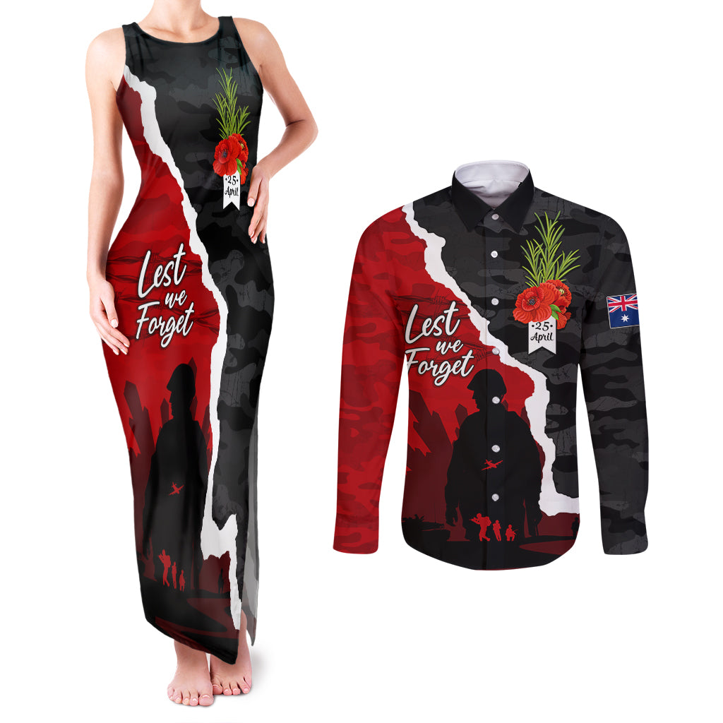 Anzac Day Camouflage Couples Matching Tank Maxi Dress and Long Sleeve Button Shirt Ode of Remembrance