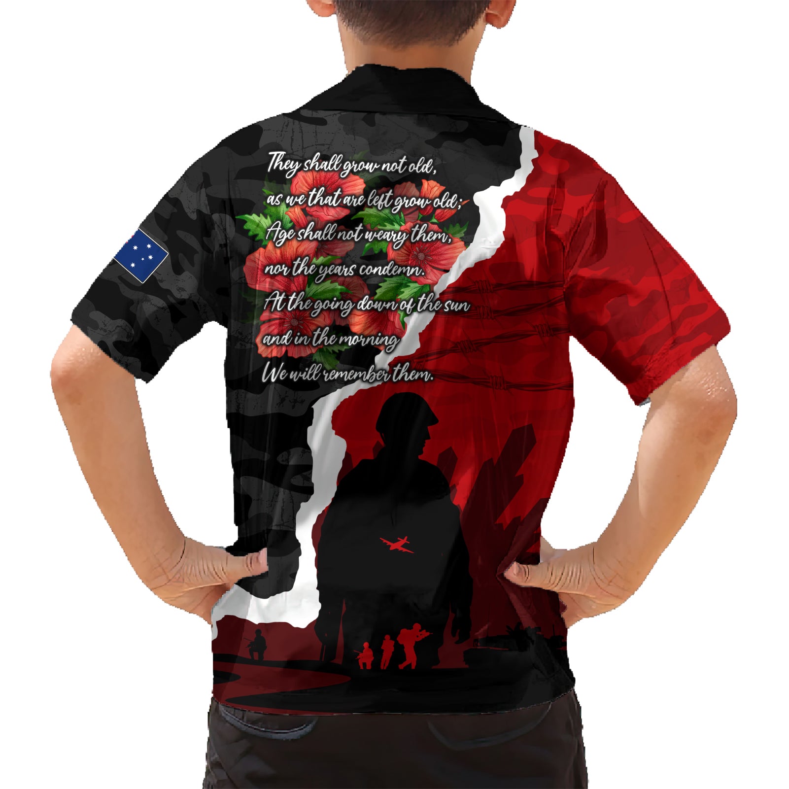 Anzac Day Camouflage Kid Hawaiian Shirt Ode of Remembrance