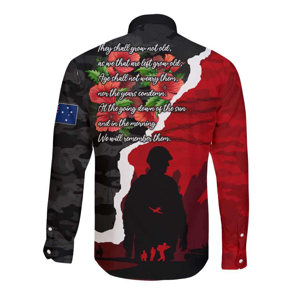 Anzac Day Camouflage Long Sleeve Button Shirt Ode of Remembrance