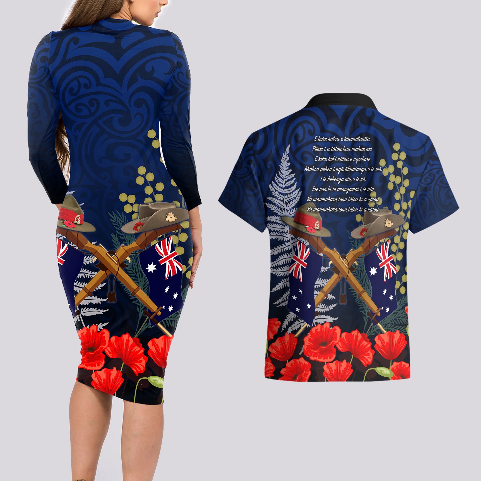 Anzac Day Aussie Mix Maori In Memories Couples Matching Long Sleeve Bodycon Dress and Hawaiian Shirt