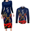 Anzac Day Aussie Mix Maori In Memories Couples Matching Long Sleeve Bodycon Dress and Long Sleeve Button Shirt