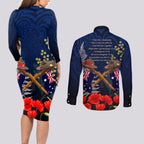 Anzac Day Aussie Mix Maori In Memories Couples Matching Long Sleeve Bodycon Dress and Long Sleeve Button Shirt