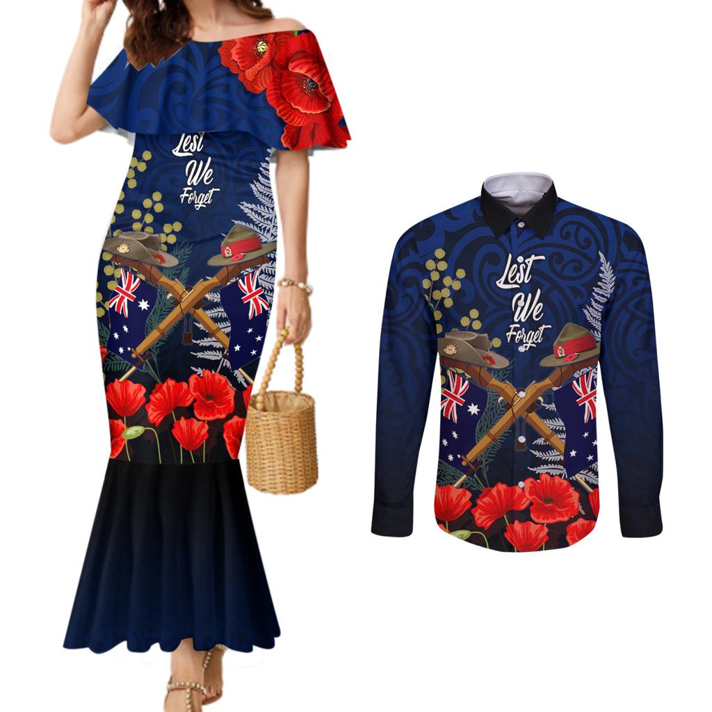 Anzac Day Aussie Mix Maori In Memories Couples Matching Mermaid Dress and Long Sleeve Button Shirt