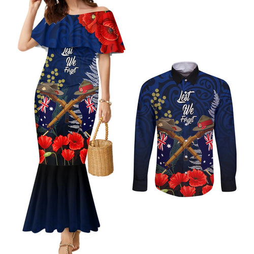 Anzac Day Aussie Mix Maori In Memories Couples Matching Mermaid Dress and Long Sleeve Button Shirt