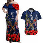 Anzac Day Aussie Mix Maori In Memories Couples Matching Off Shoulder Maxi Dress and Hawaiian Shirt