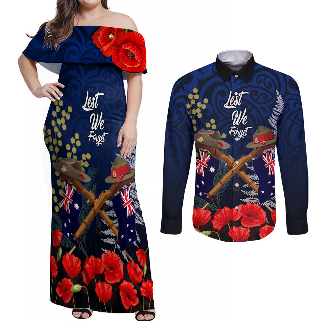 Anzac Day Aussie Mix Maori In Memories Couples Matching Off Shoulder Maxi Dress and Long Sleeve Button Shirt