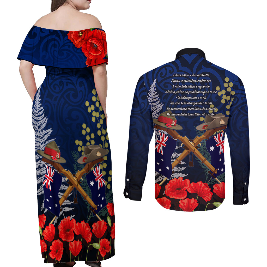 Anzac Day Aussie Mix Maori In Memories Couples Matching Off Shoulder Maxi Dress and Long Sleeve Button Shirt