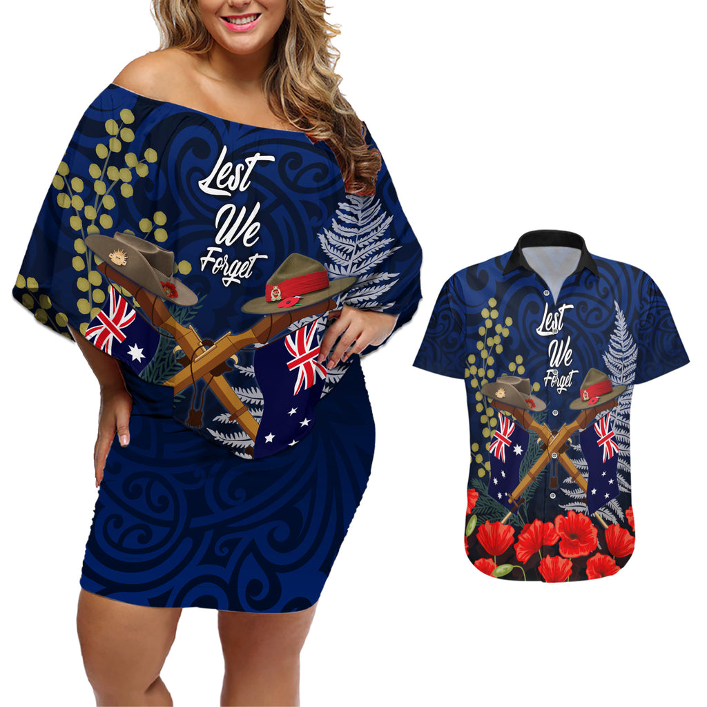 Anzac Day Aussie Mix Maori In Memories Couples Matching Off Shoulder Short Dress and Hawaiian Shirt