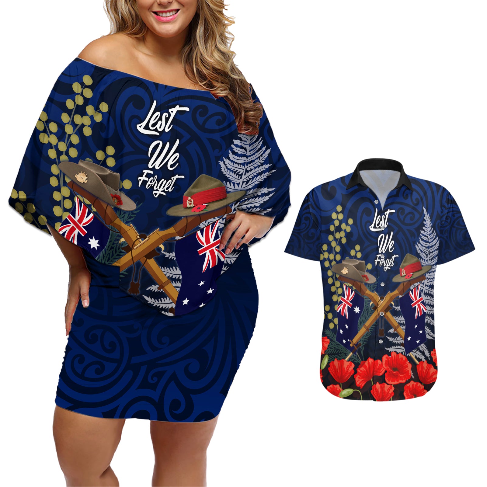 Anzac Day Aussie Mix Maori In Memories Couples Matching Off Shoulder Short Dress and Hawaiian Shirt