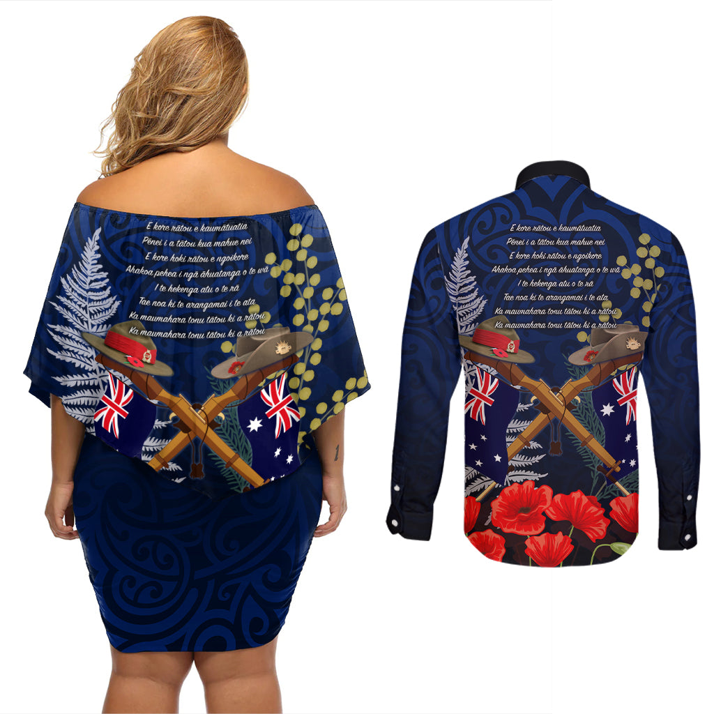 Anzac Day Aussie Mix Maori In Memories Couples Matching Off Shoulder Short Dress and Long Sleeve Button Shirt
