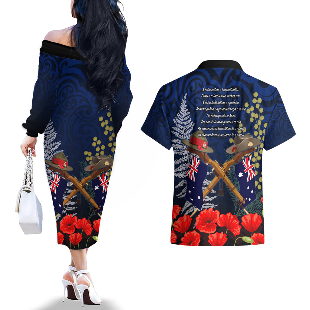 Anzac Day Aussie Mix Maori In Memories Couples Matching Off The Shoulder Long Sleeve Dress and Hawaiian Shirt