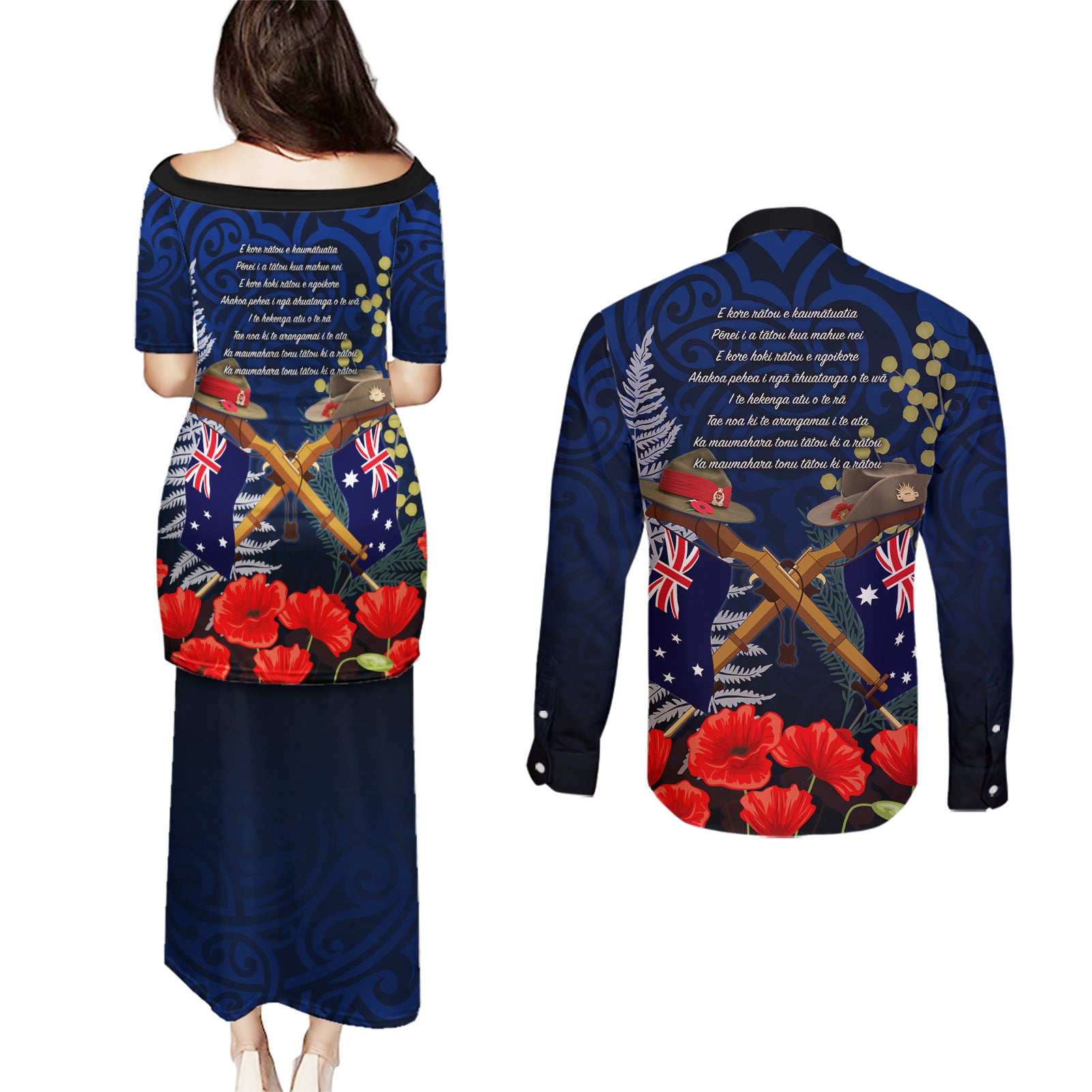 Anzac Day Aussie Mix Maori In Memories Couples Matching Puletasi and Long Sleeve Button Shirt