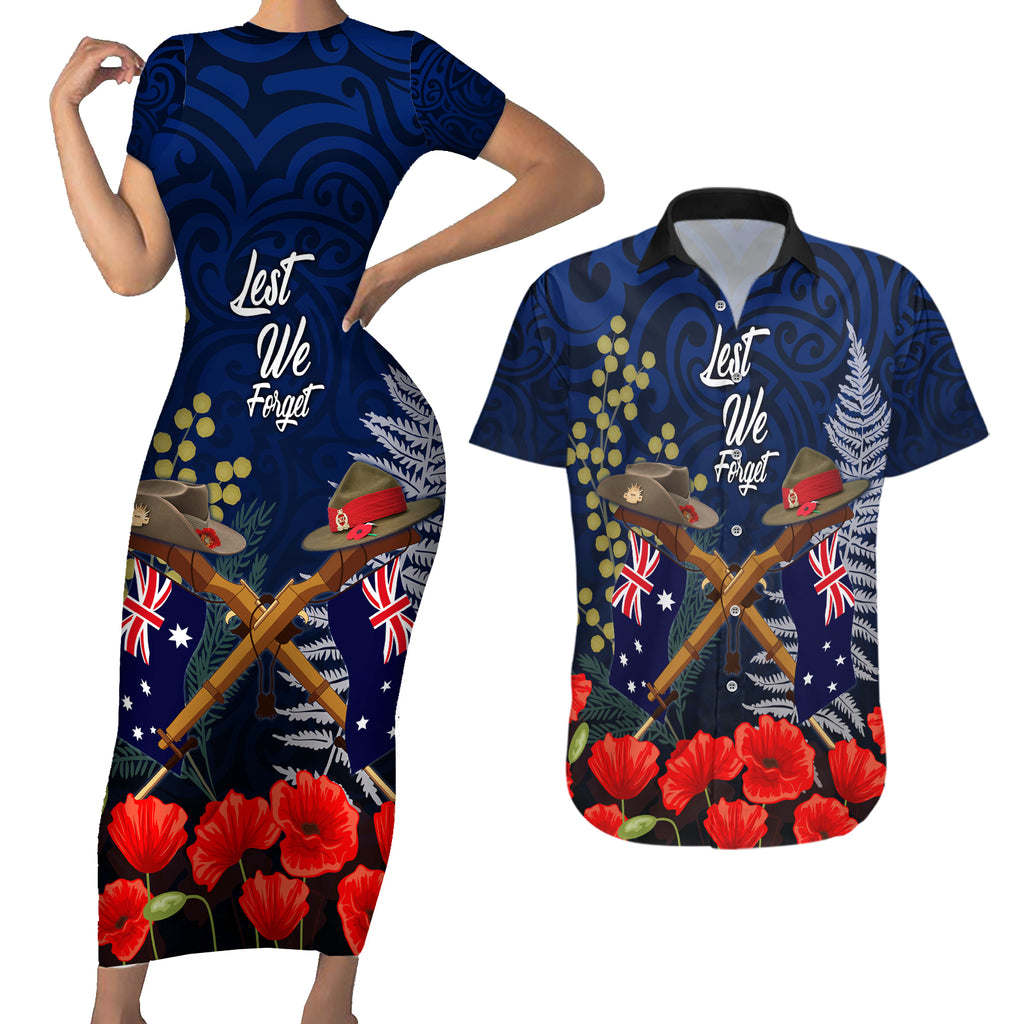 Anzac Day Aussie Mix Maori In Memories Couples Matching Short Sleeve Bodycon Dress and Hawaiian Shirt