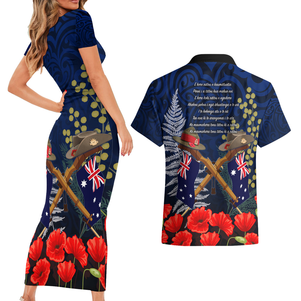 Anzac Day Aussie Mix Maori In Memories Couples Matching Short Sleeve Bodycon Dress and Hawaiian Shirt
