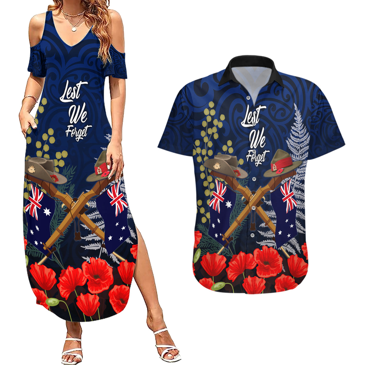 Anzac Day Aussie Mix Maori In Memories Couples Matching Summer Maxi Dress and Hawaiian Shirt