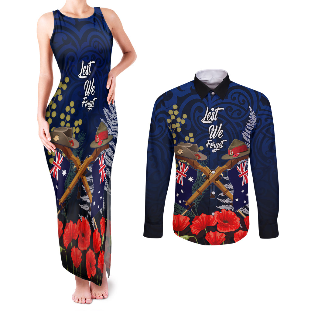 Anzac Day Aussie Mix Maori In Memories Couples Matching Tank Maxi Dress and Long Sleeve Button Shirt