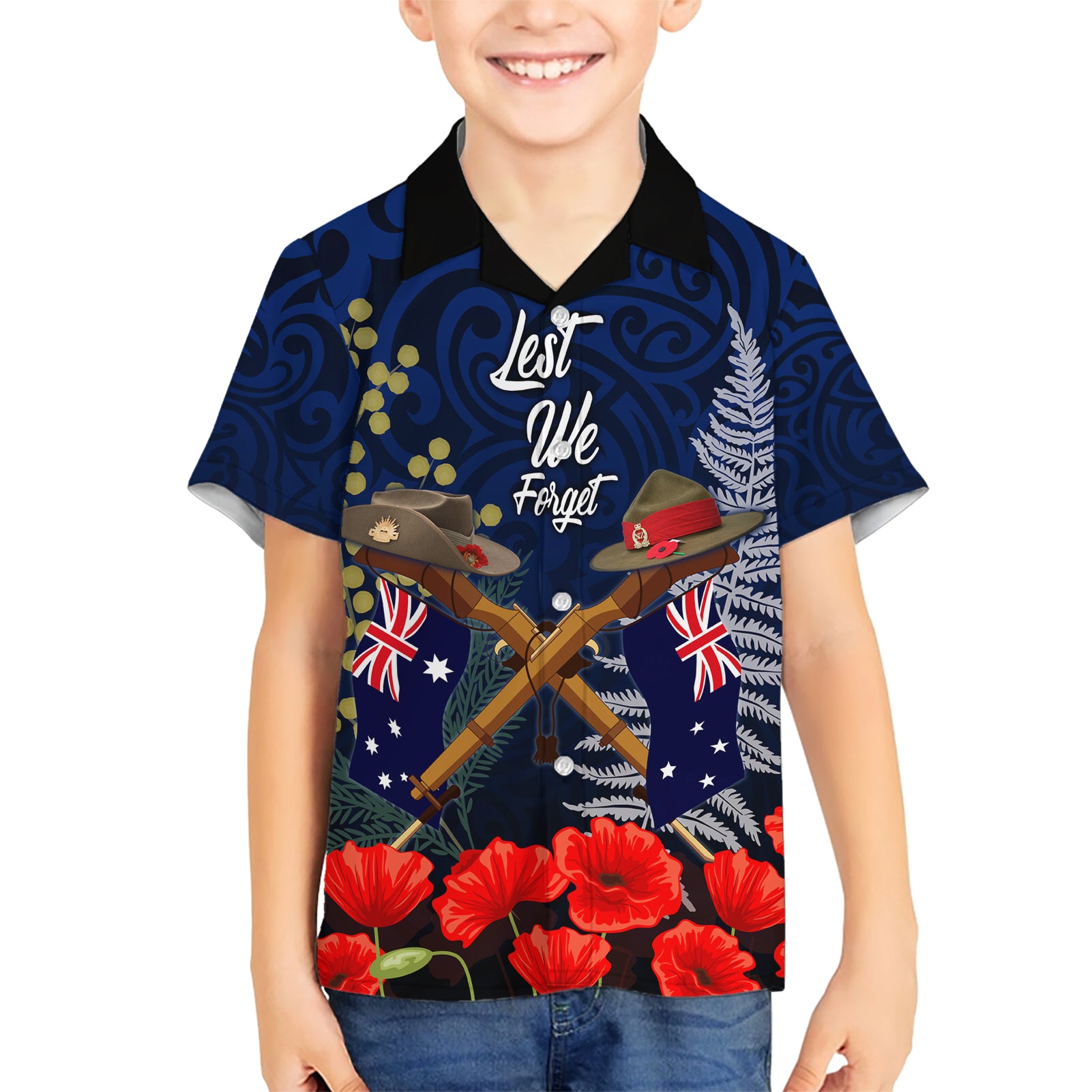Anzac Day Aussie Mix Maori In Memories Kid Hawaiian Shirt