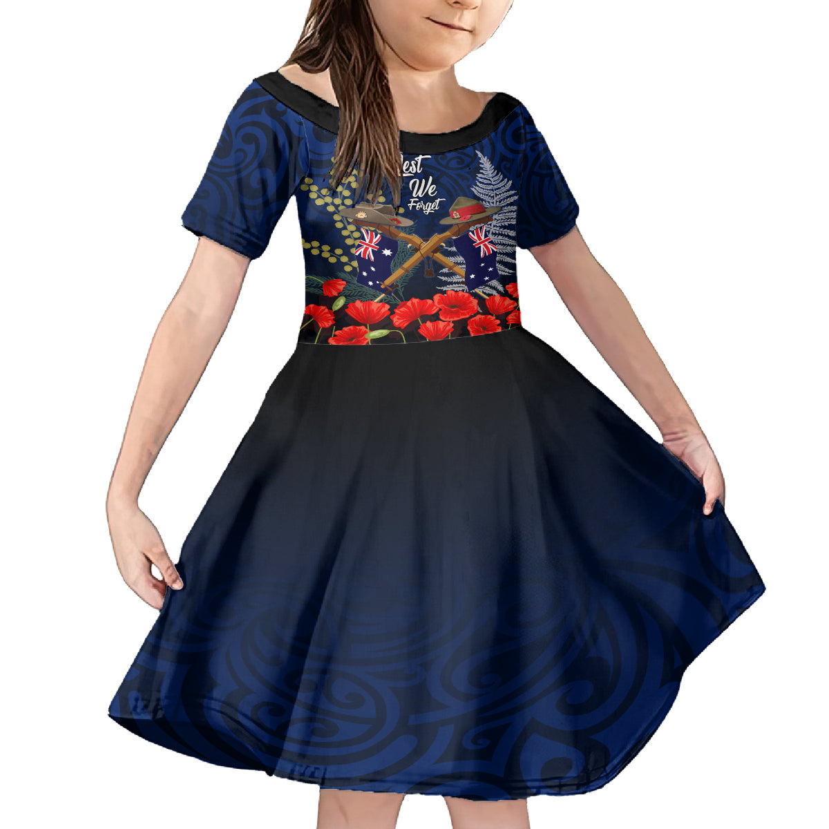 Anzac Day Aussie Mix Maori In Memories Kid Short Sleeve Dress