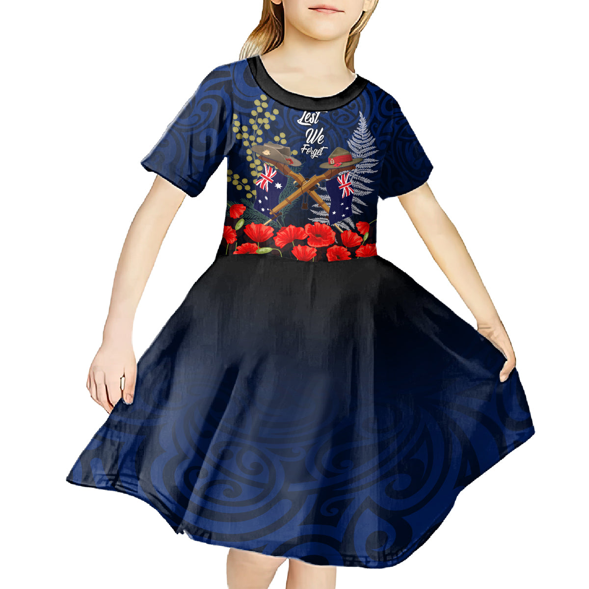 Anzac Day Aussie Mix Maori In Memories Kid Short Sleeve Dress