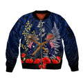 Anzac Day Aussie Mix Maori In Memories Sleeve Zip Bomber Jacket