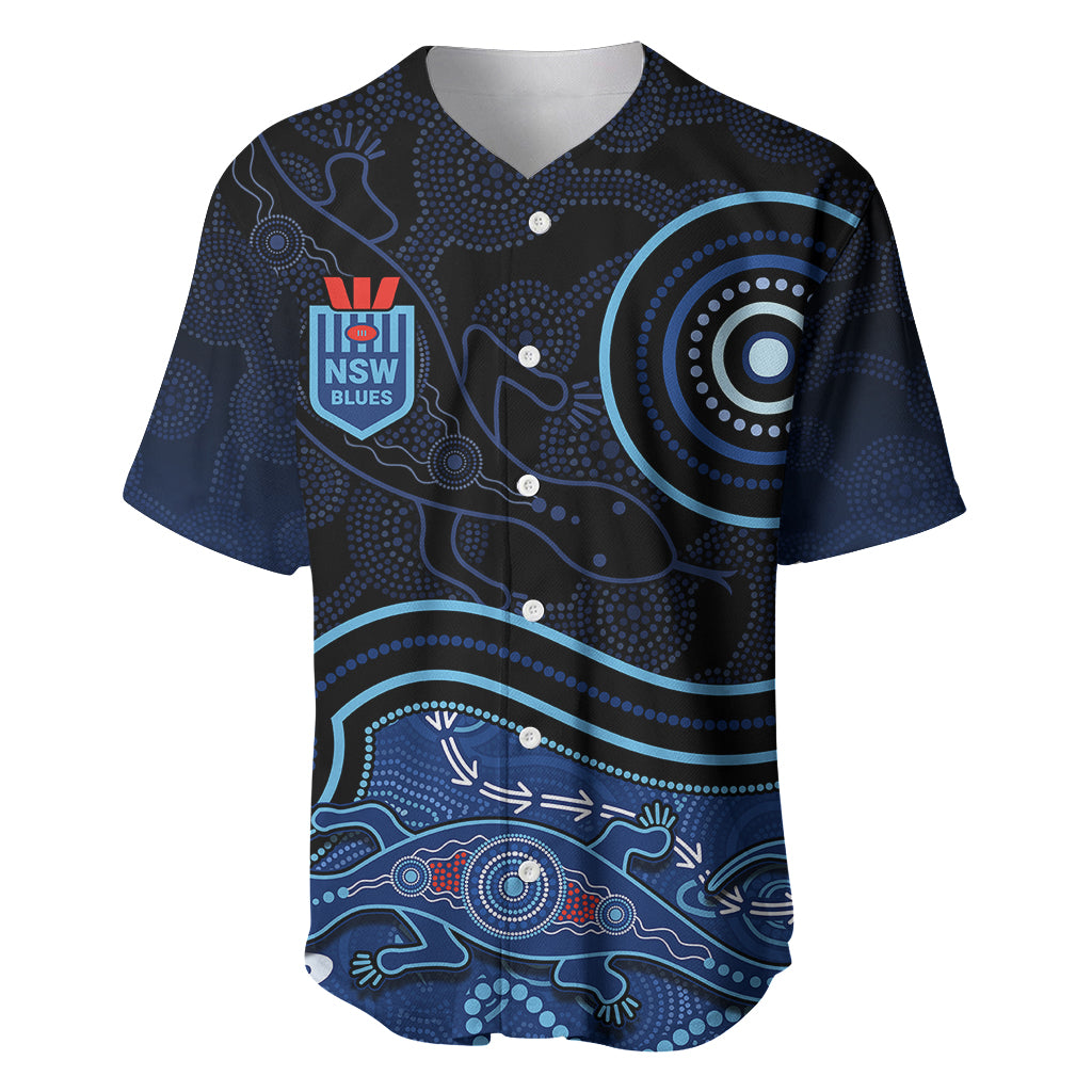 personalised-nsw-blues-rugby-indigenous-baseball-jersey-lizard-aboriginal-dot-art