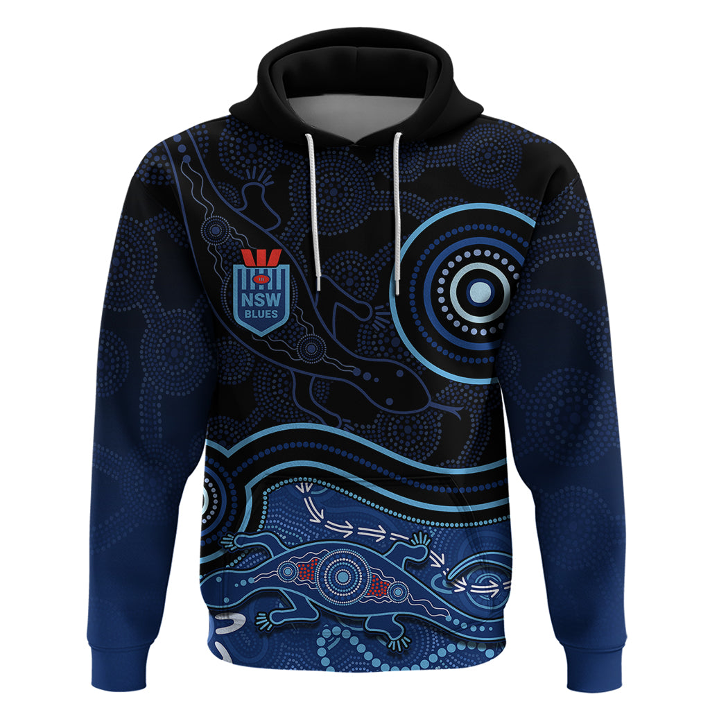personalised-nsw-blues-rugby-indigenous-hoodie-lizard-aboriginal-dot-art