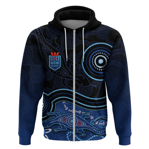 personalised-nsw-blues-rugby-indigenous-hoodie-lizard-aboriginal-dot-art