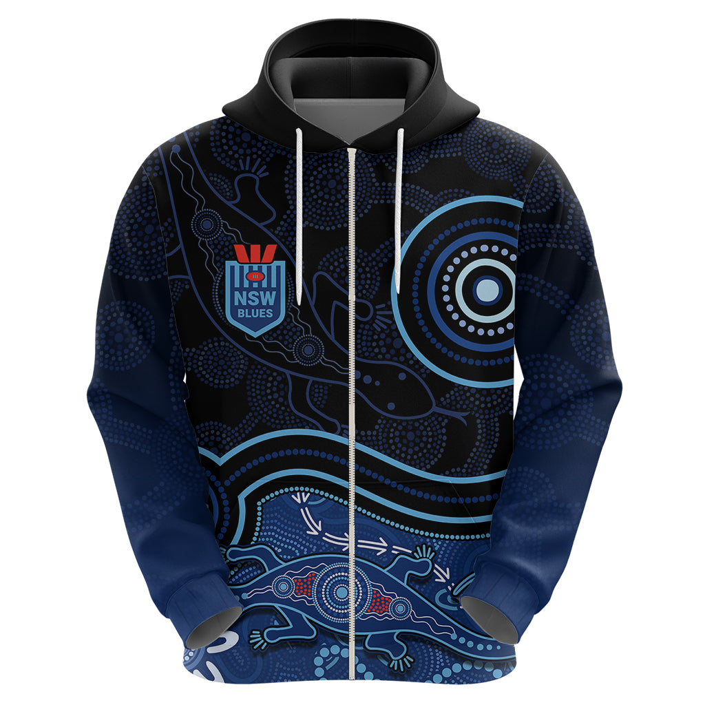 personalised-nsw-blues-rugby-indigenous-hoodie-lizard-aboriginal-dot-art