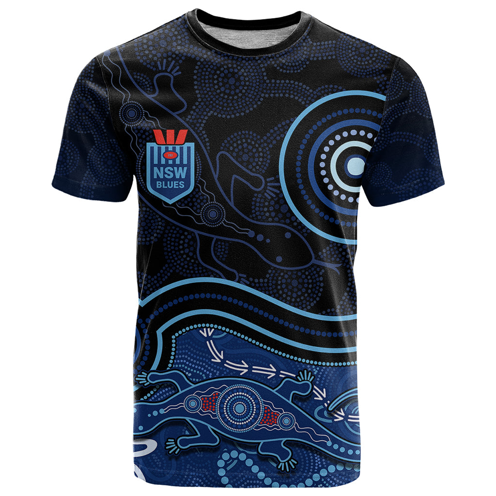 personalised-nsw-blues-rugby-indigenous-t-shirt-lizard-aboriginal-dot-art