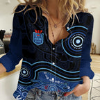 Personalised NSW Blues Rugby Indigenous Women Casual Shirt Lizard Aboriginal Dot Art LT7