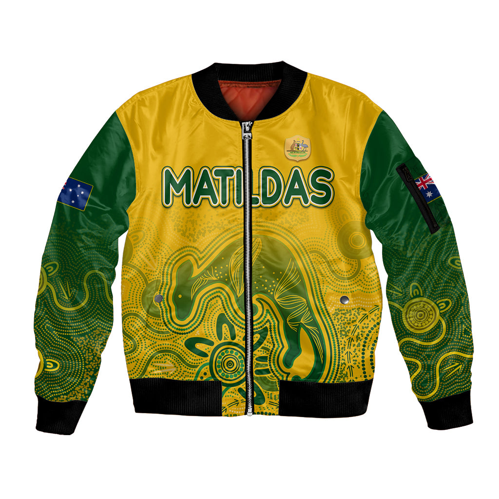 personalised-australia-soccer-indigenous-sleeve-zip-bomber-jacket-women-world-cup-2023-matildas-gradient-ver