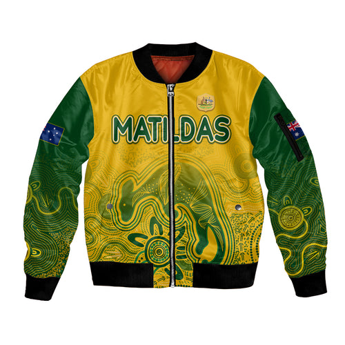 personalised-australia-soccer-indigenous-sleeve-zip-bomber-jacket-women-world-cup-2023-matildas-gradient-ver